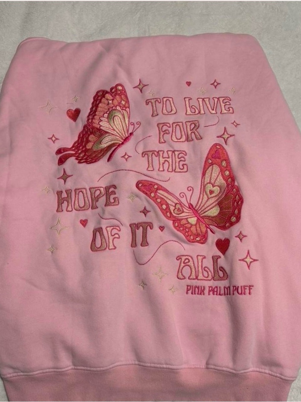 Pink Palm Puff Women's Pink Graphic Hoodie Sweater - Picture 3 of 5